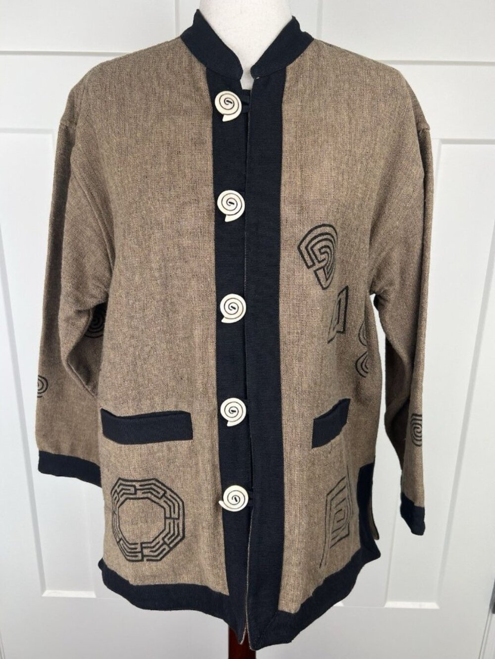 Venus Imports Jacket M Oversized 100% Cotton Tribal Art Buttons Boho Boxy Nepal